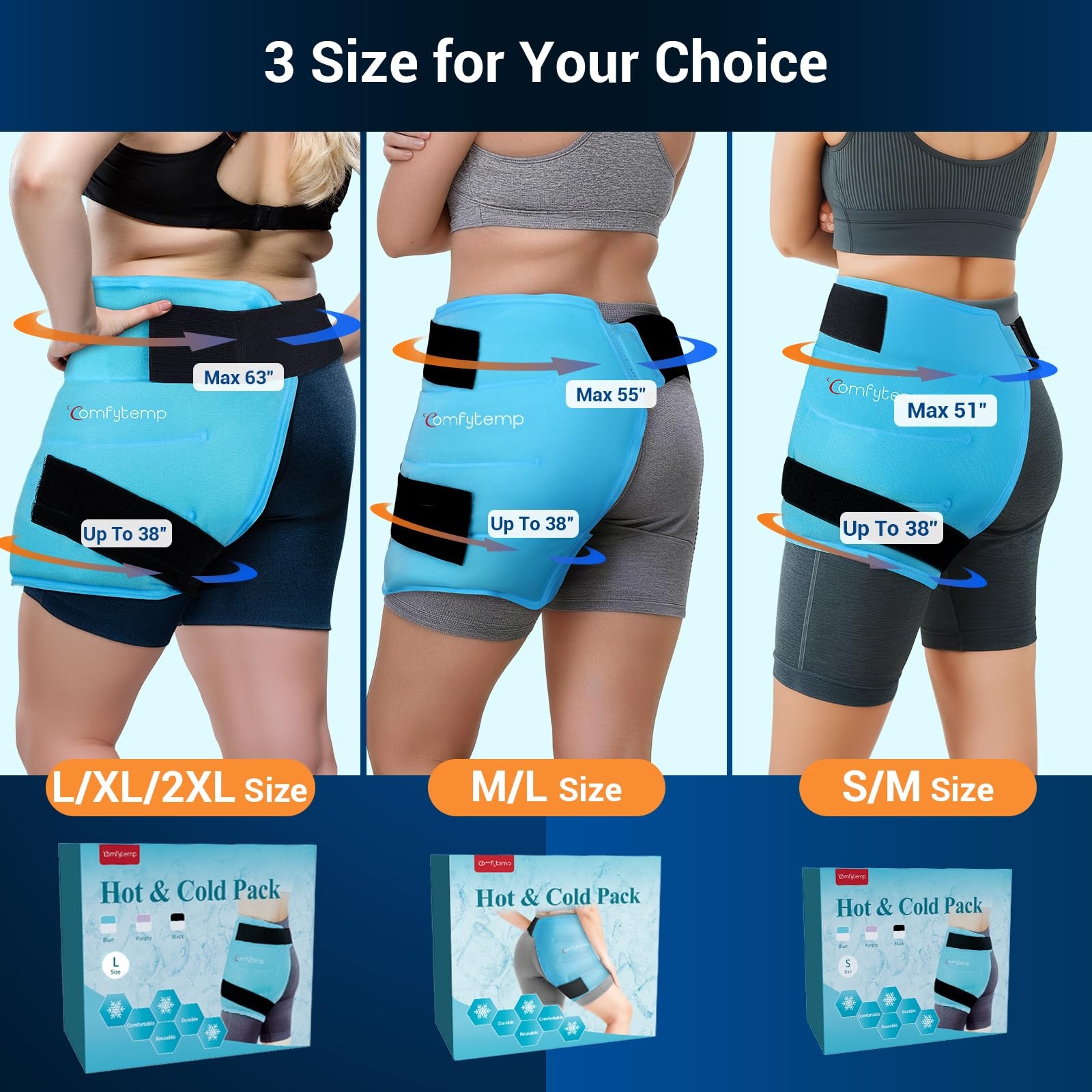 Hip Ice Pack Wrap for Hip Pain Relief, Sciatica, Blue S/M