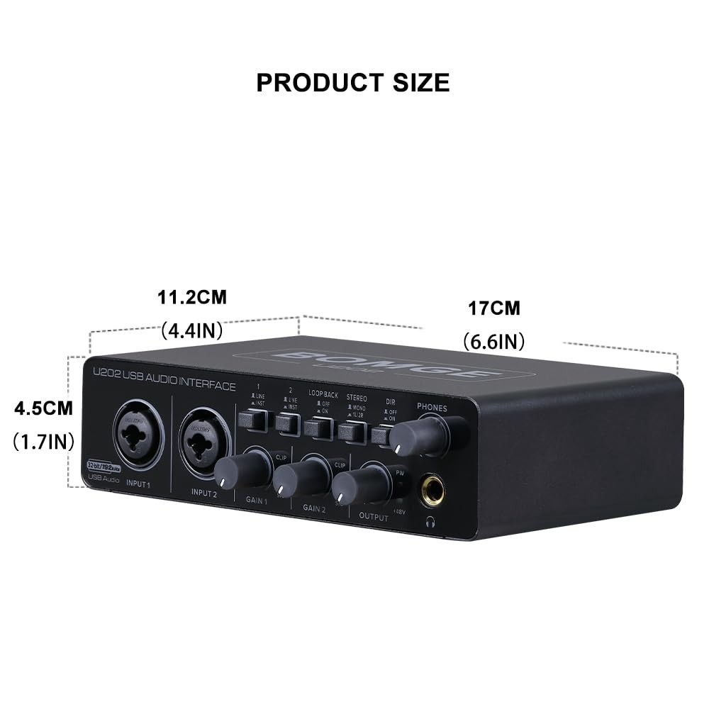 BOMGE U202 USB Audio Interface 2 Channels 192kHz for Recording & Streaming