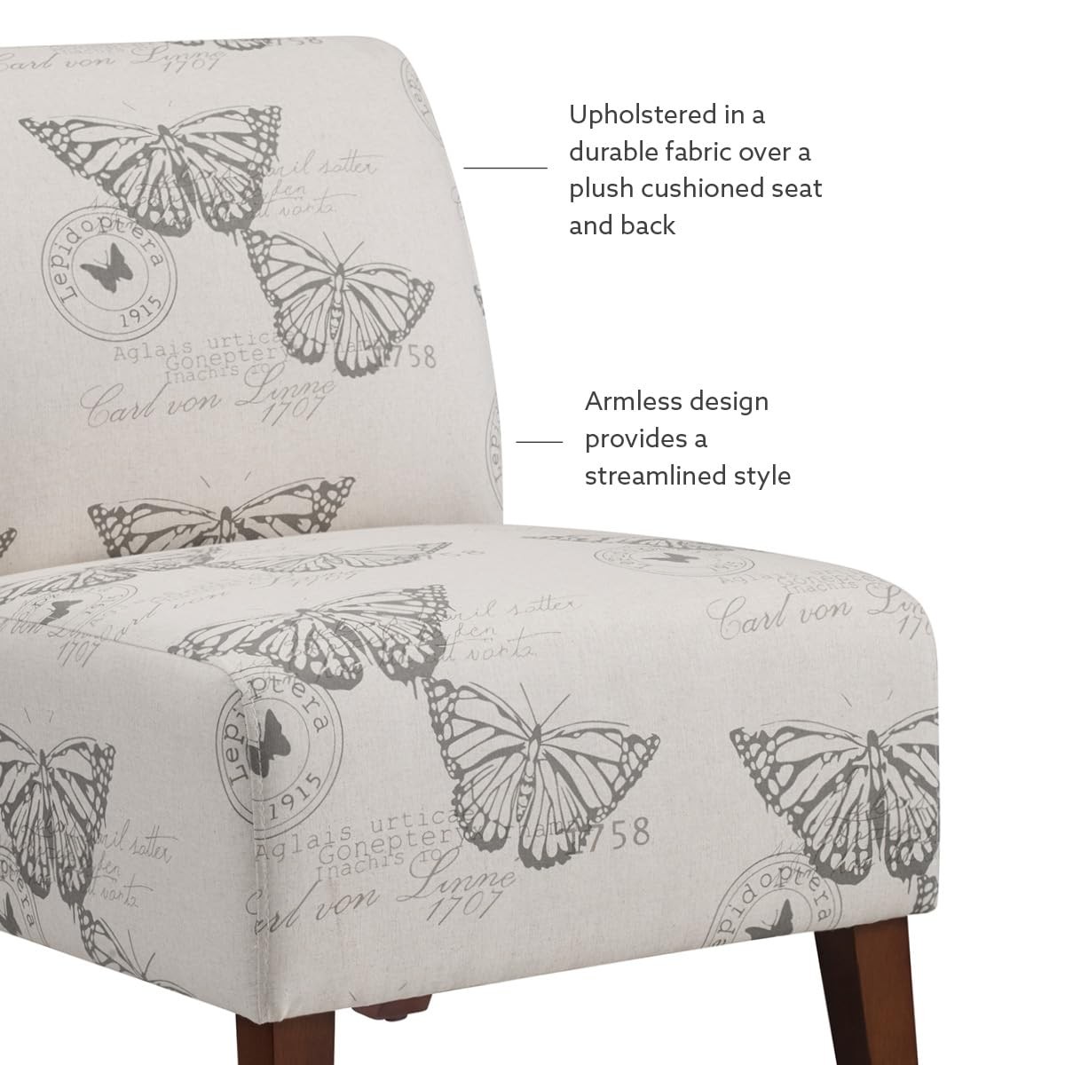 Butterfly, Dark Espresso Linen Lily Chair, 21.5" W x 29.5" D x 31.5" H