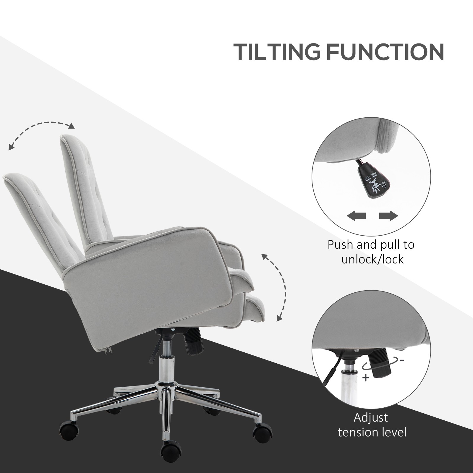 Vinsetto Swivel Computer Chair with Arm and Tufted Backrest, Light Grey