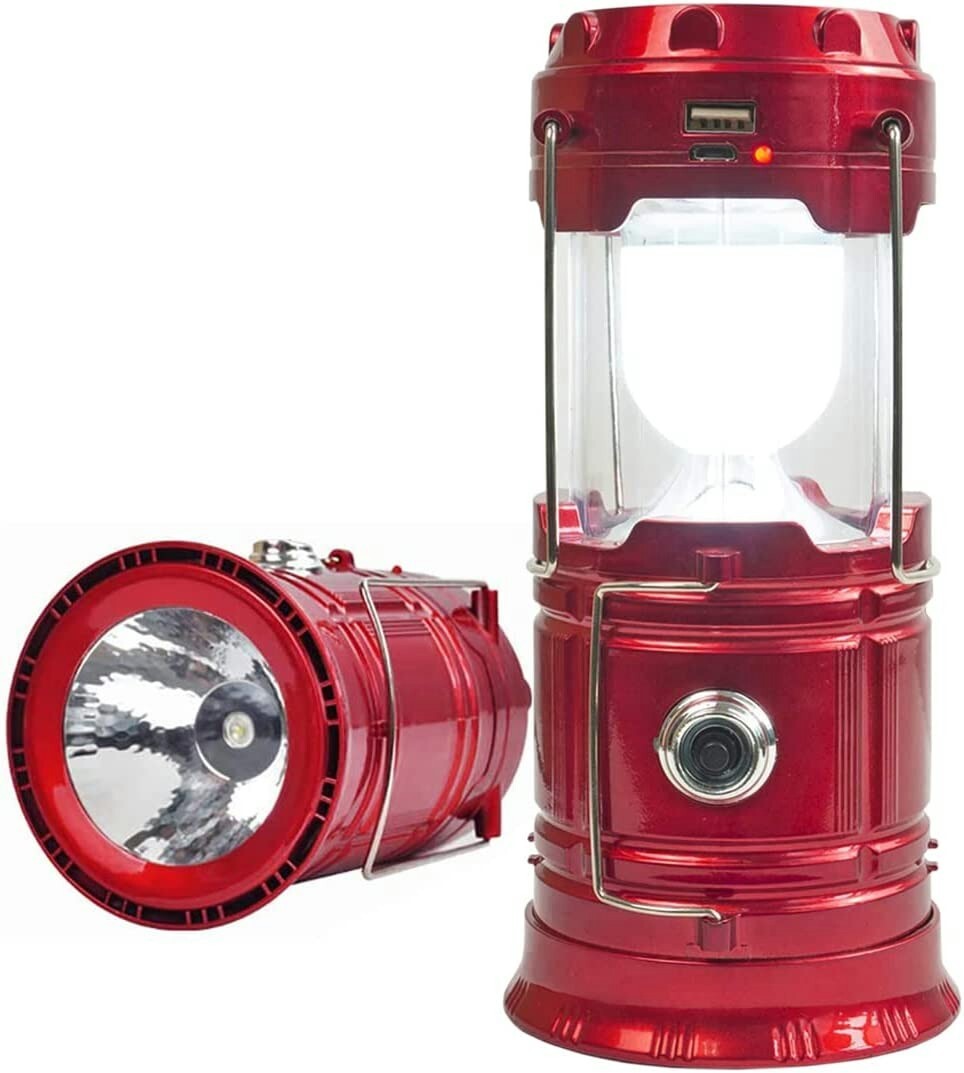 2 USB Solar Portable LED Flashlight Rechargeable Camping Tent Light Lantern Lamp