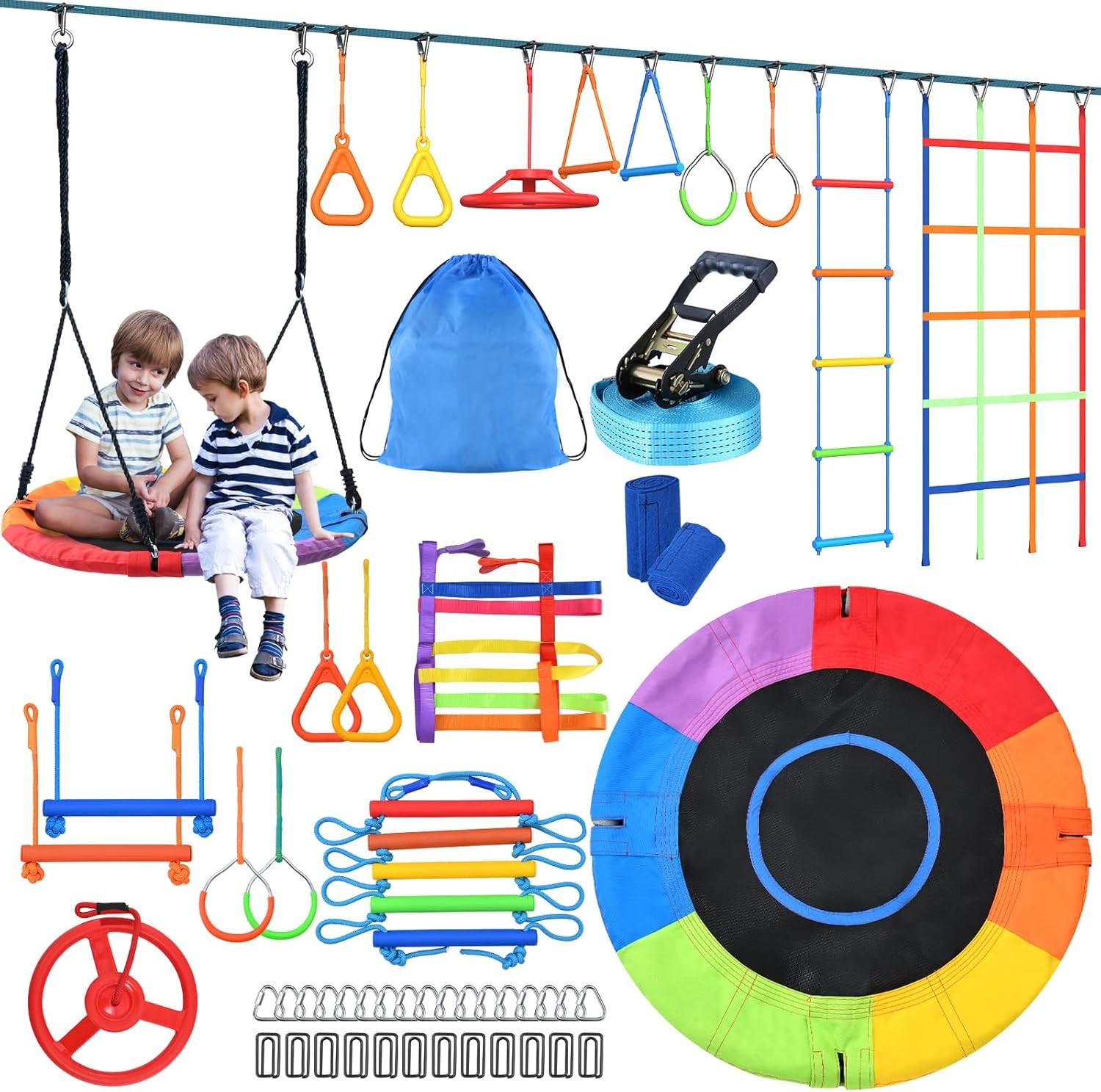 Ninja Obstacle Course Warrior Obstacle Playset for Girls & Boys with Monkey Bars