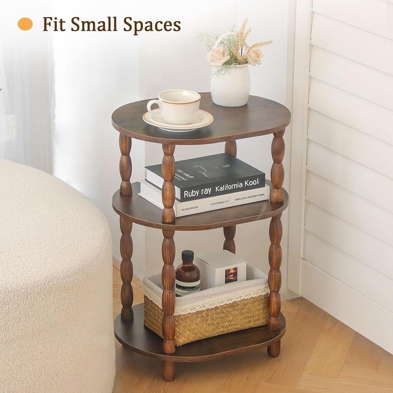 Vintage Oval Side Table 3-Tier Storage Compact Accent Table Easy Assembly New
