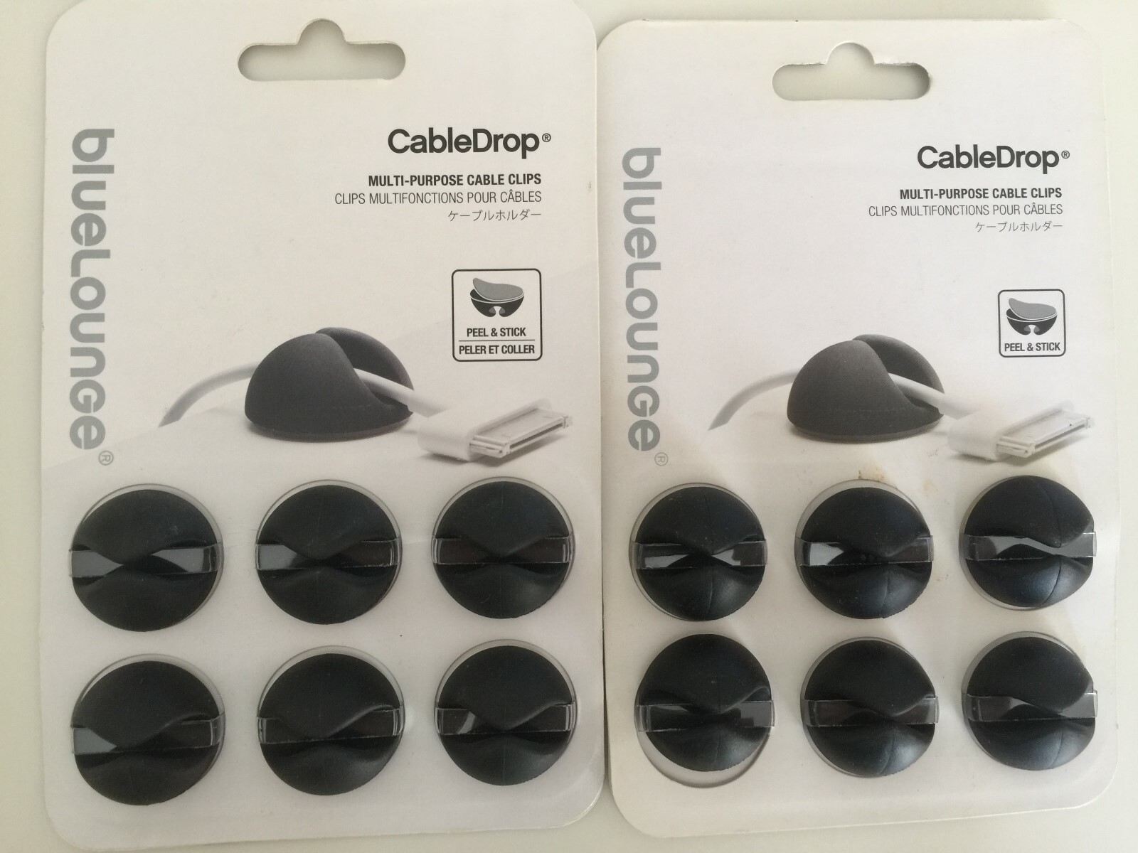 2X Set of Bluelounge CableDrop Multi-Purpose Cable Clips - Black (12 Clips) NEW