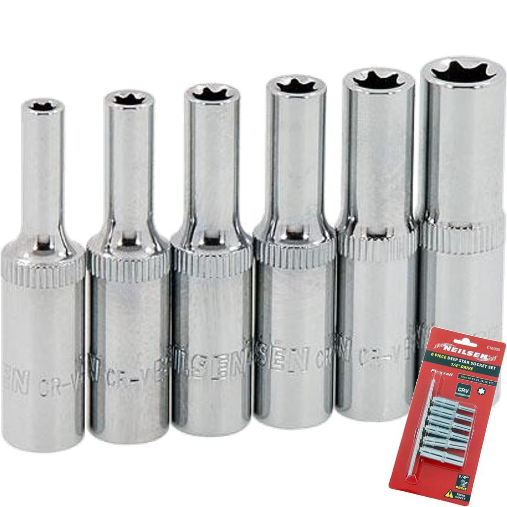 Neilsen Deep Star Profile Sockets E4 - E10 Socket Set 5pc 1/4" Socket Rail