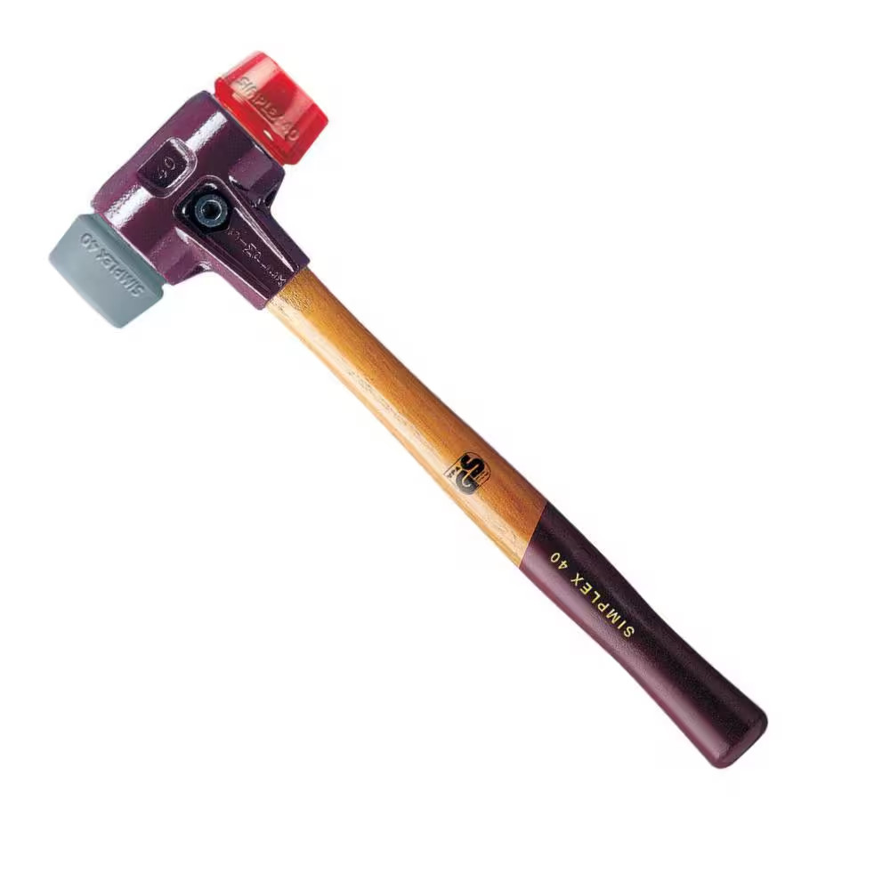 Simplex 28 Oz. Mallet with Cast Iron Housing Acacia Wood Handle Red Plastic Face