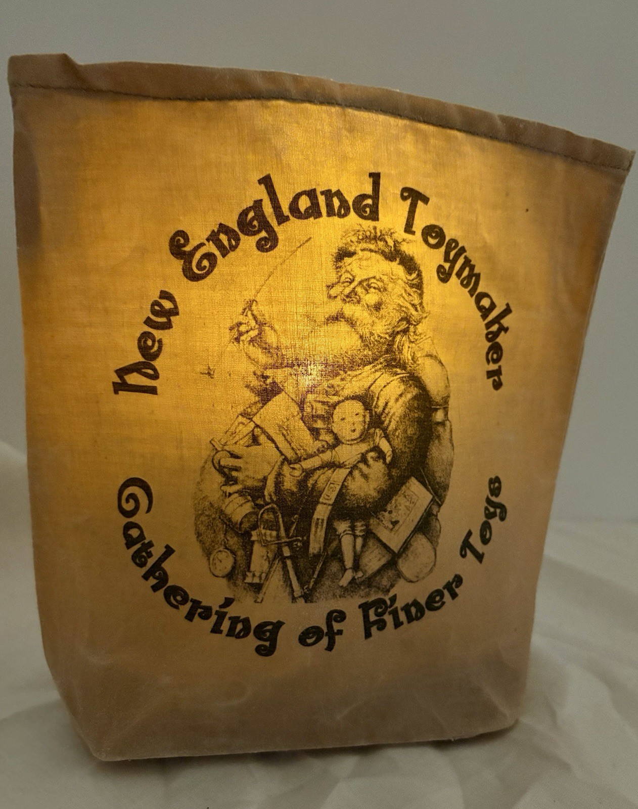 Handmade NEW ENGLAND TOYMAKER Christmas Luminary Bag Feed Sack w/Candle & Stand