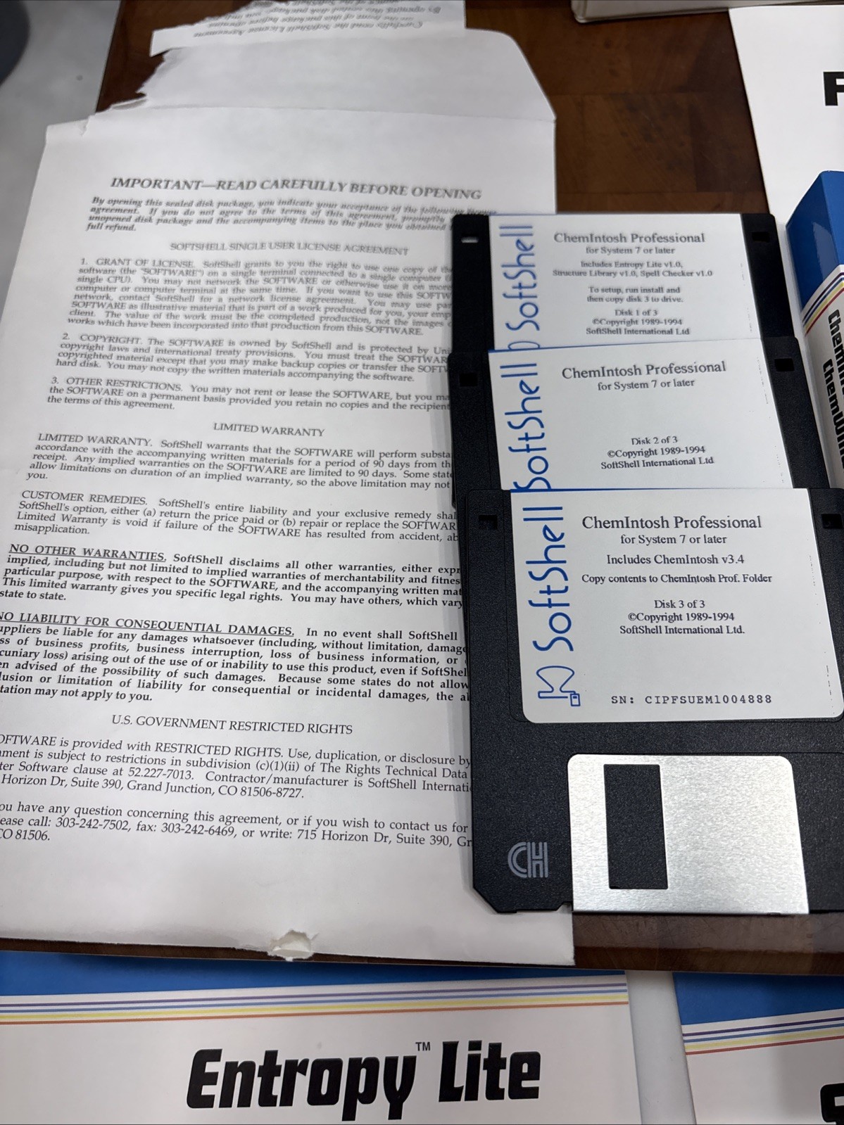 VTG SoftShell ChemIntosh ChemWindow Software Lot Floppy Disk Manuals Entropy