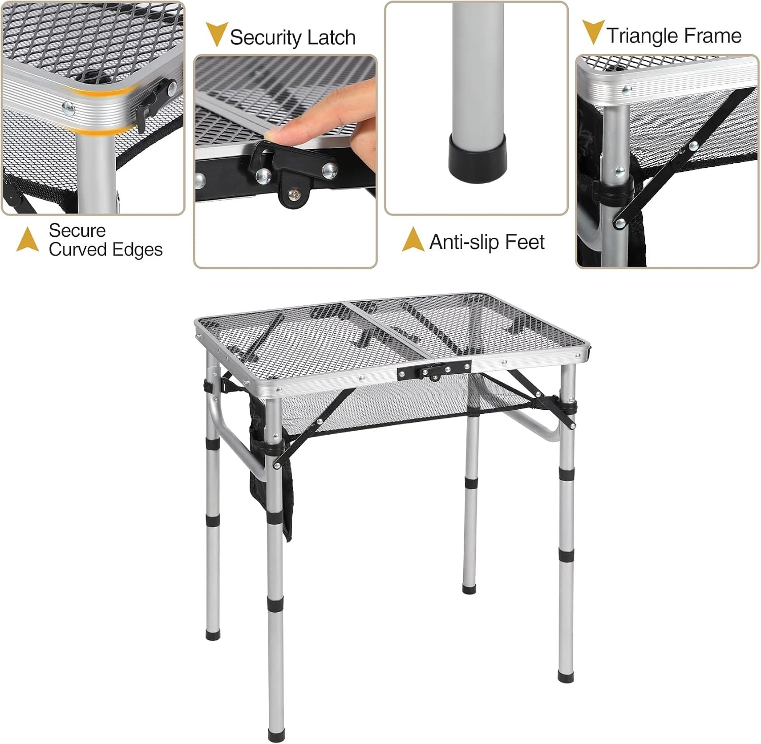 2FT Folding Grill Table Adjustable Portable Metal Camping BBQ Table w/ Mesh Top