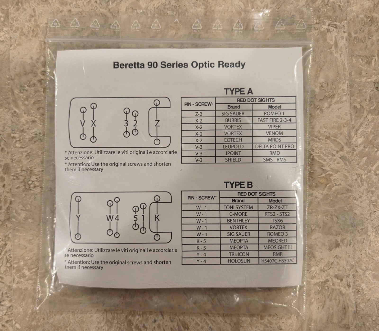 Toni System Beretta 92 Series Red Dot Optic Interface Kit Mount Plate