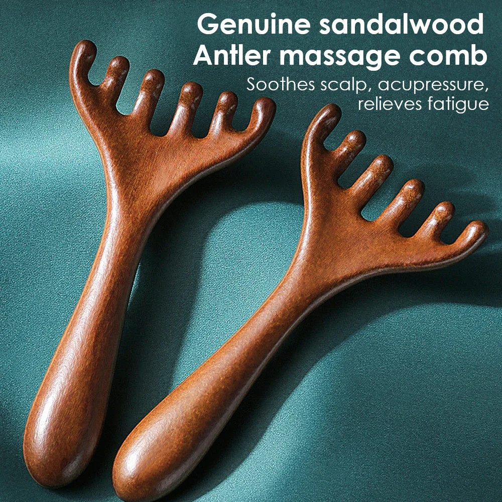 Natural Sandalwood Massage Comb Six-Claw Head Acupoint Massage Gua Sha Tool