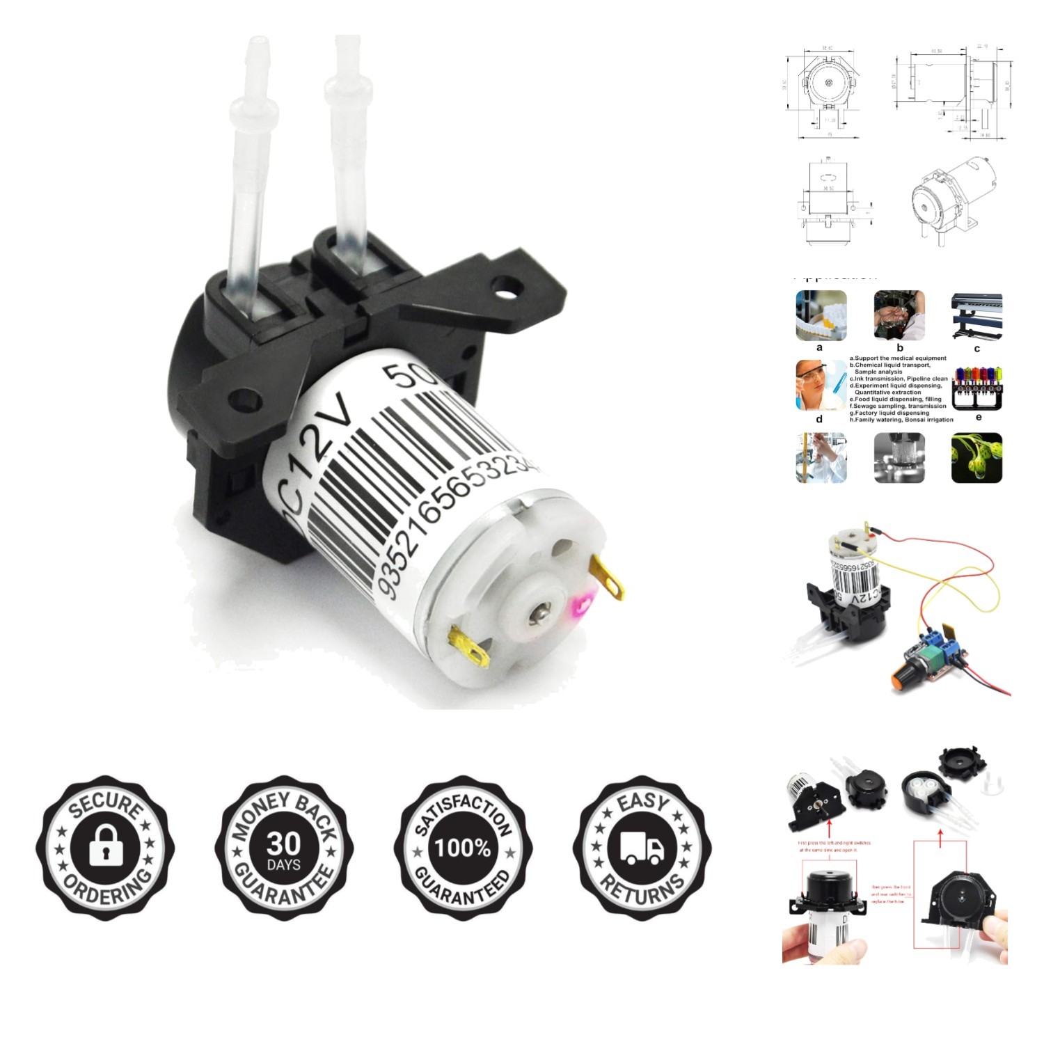 Snap-in 12V Peristaltic Pump - Lightweight, Submersible for Convenient Use