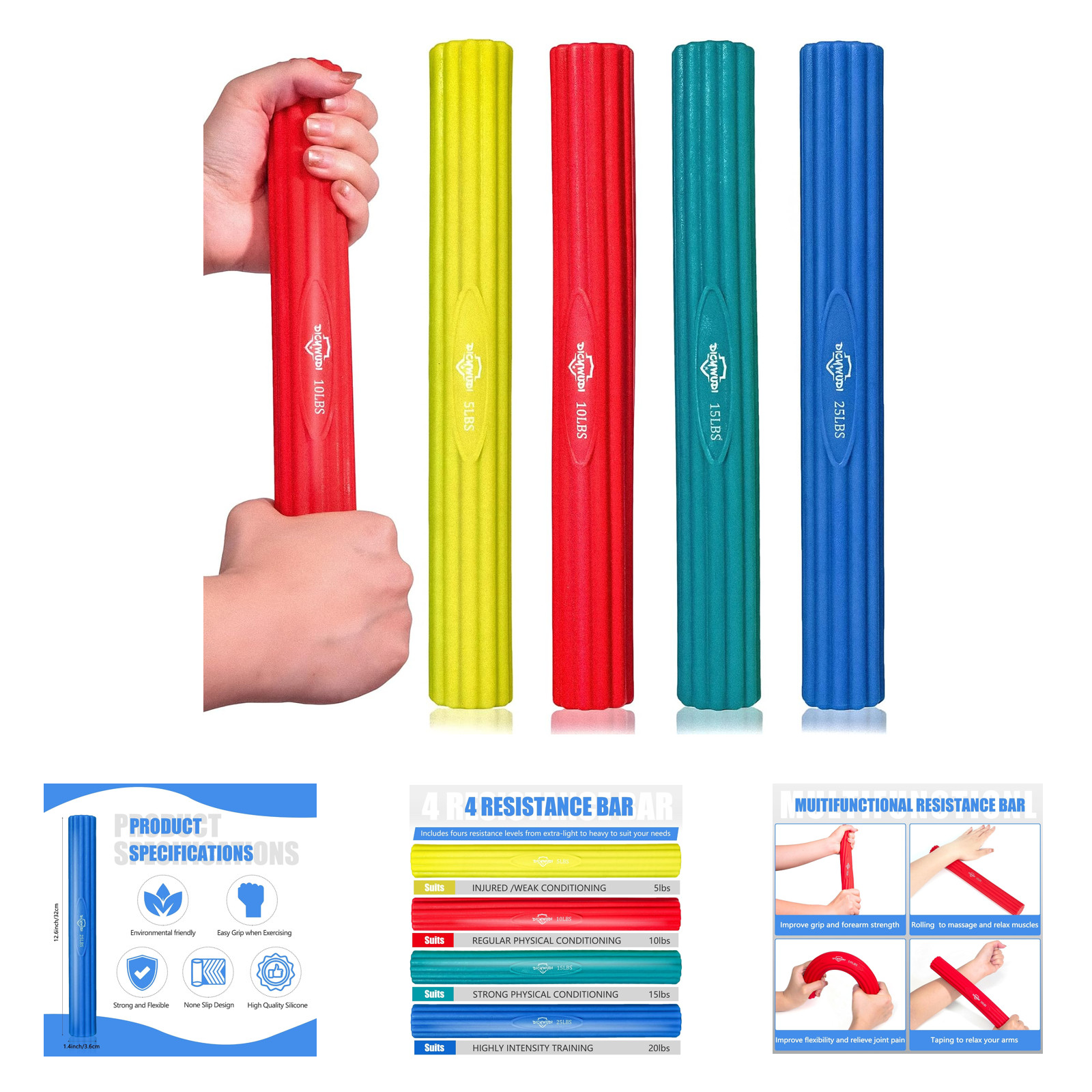 Hand Therapy Exercise Bar Set, Resistance Grip Strength Trainer for Golfers