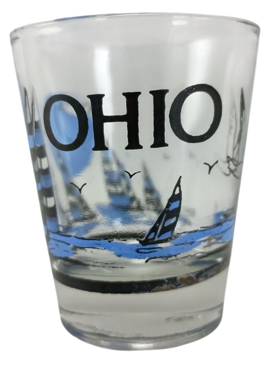 OHIO Sailboat Scene On Shot Glass Vintage