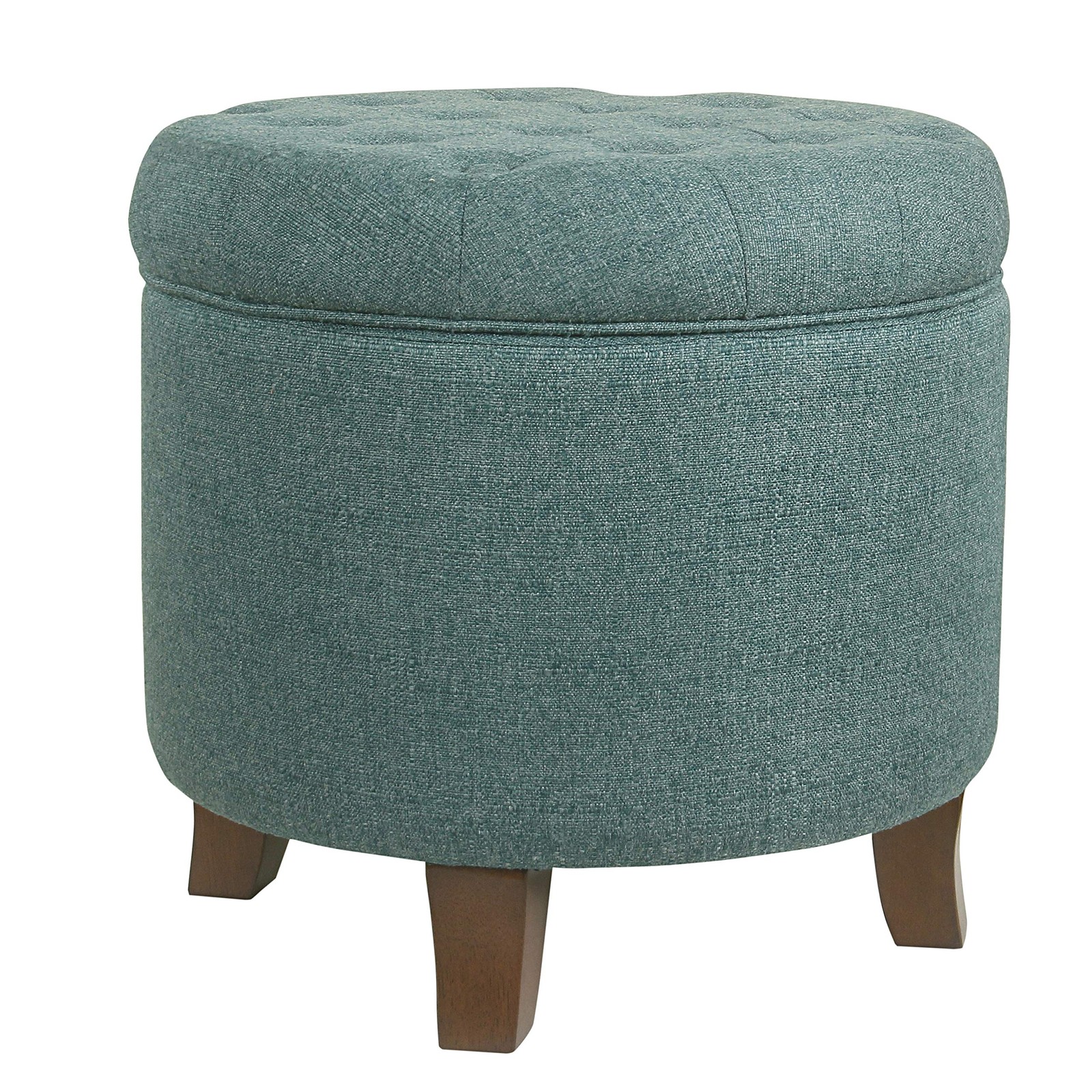 by Kinfine Fabric Upholstered Round Storage Ottoman - Button Tufted Ottoman w...