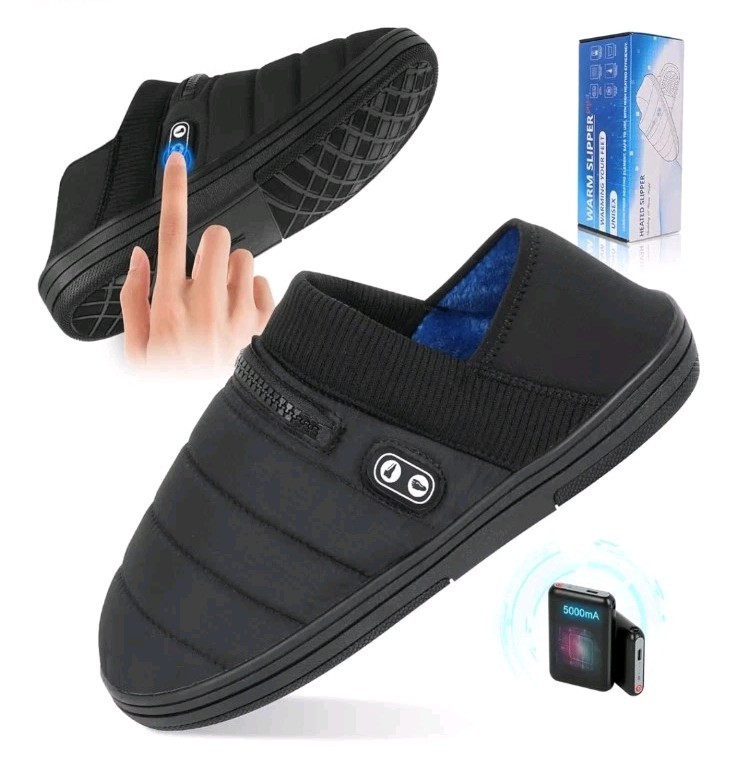 Heated Slippers Unisex Electric Feet Warmer (L: Men 9-11.5 / Women 10.5-12)