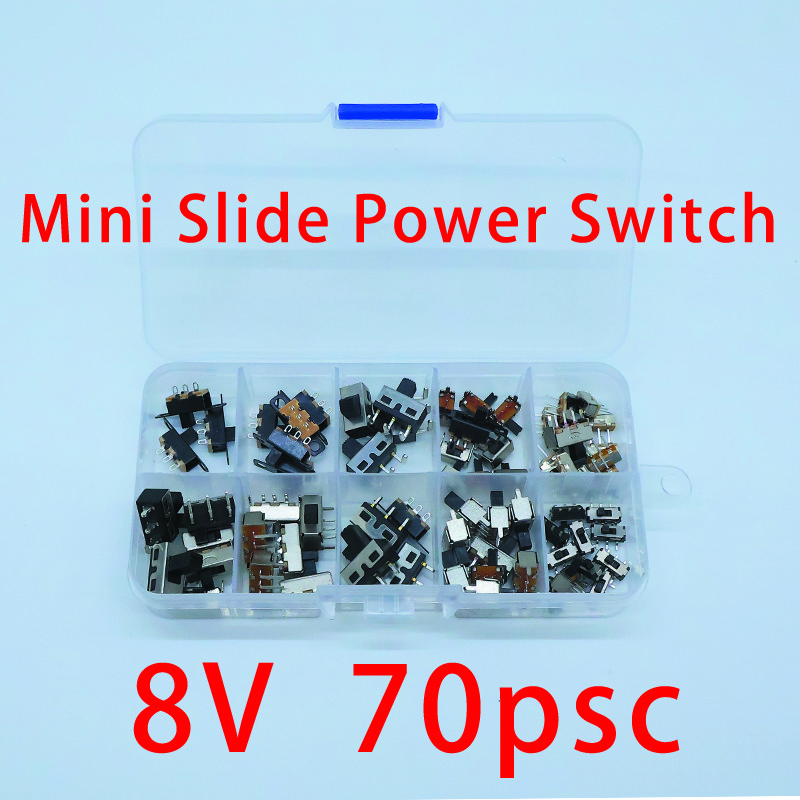 ​​70PCS 8 Types Mini Toggle Switches SPDT 3-Pin Slide Power Switch
