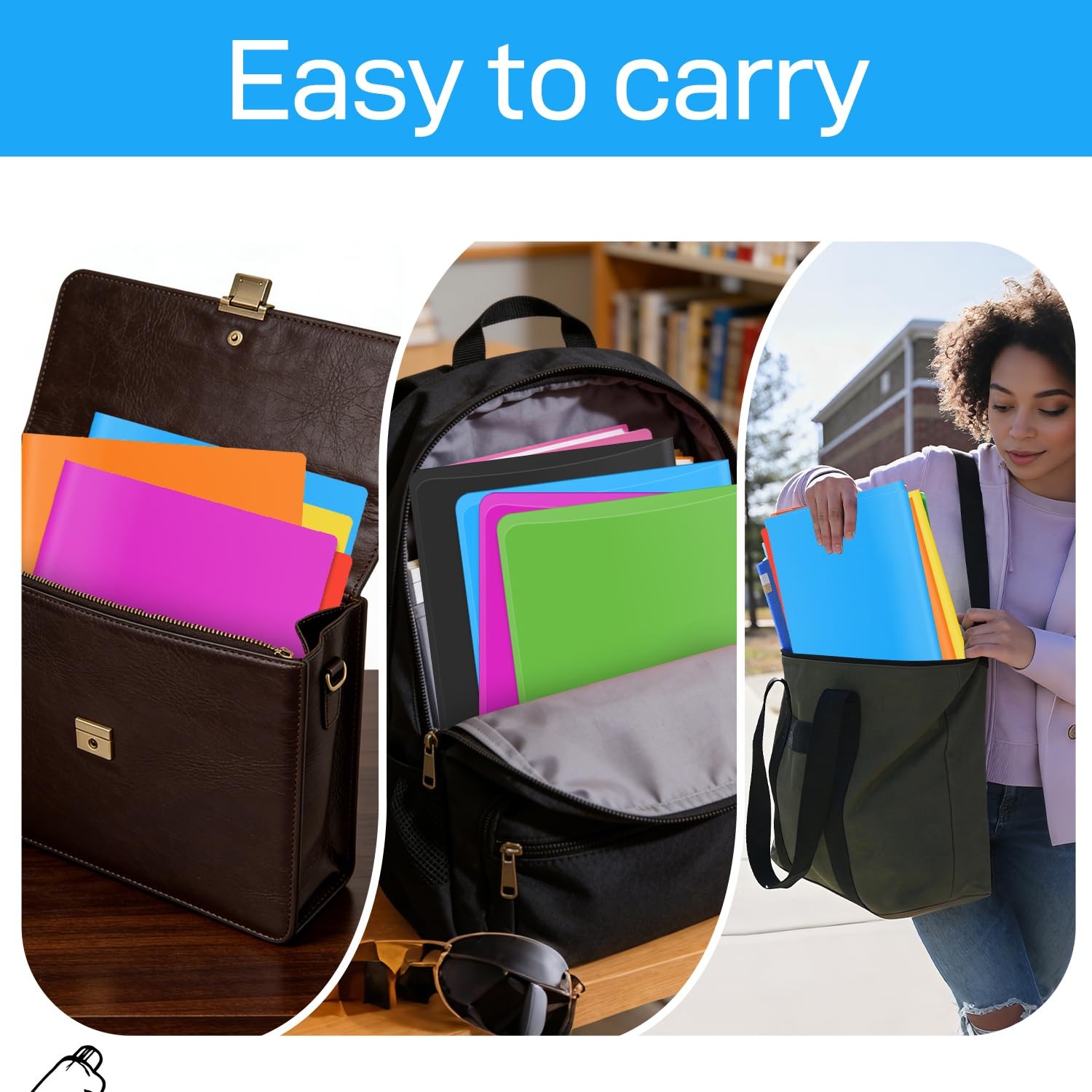 7 Pack Heavyweight Plastic Folders with Pockets, 7 Distinct Letter Size