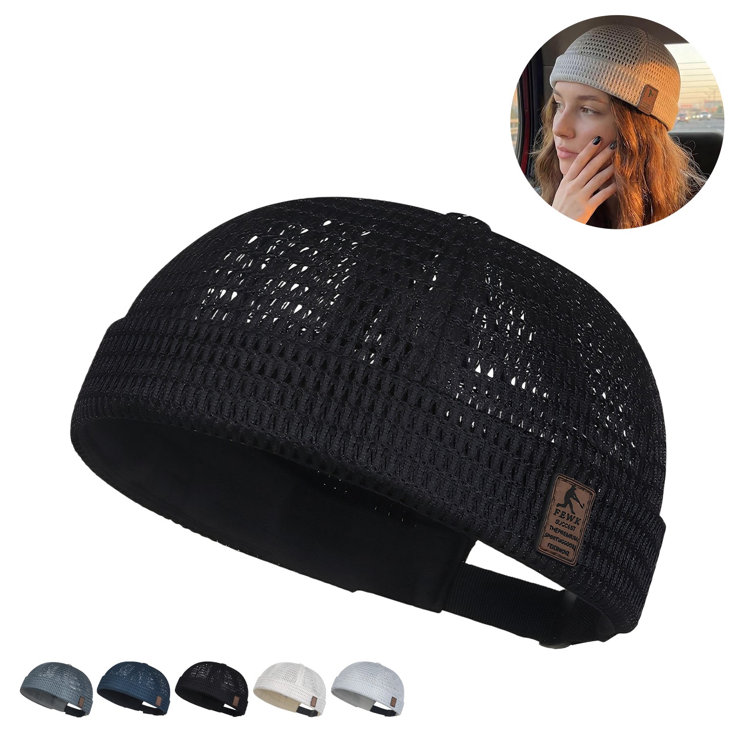 New Men Breathable Quick Dry Mesh Skullcap Brimless Adjustable Docker Beanie Hat