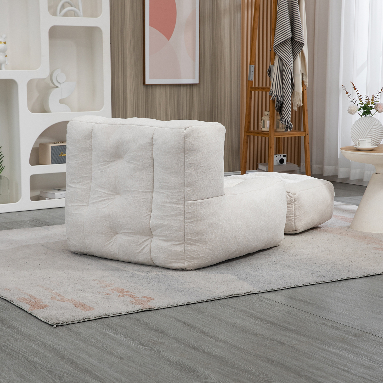Bean Bag Chair Comfortable Bean Bag For Adults Super Soft With ottoman - White