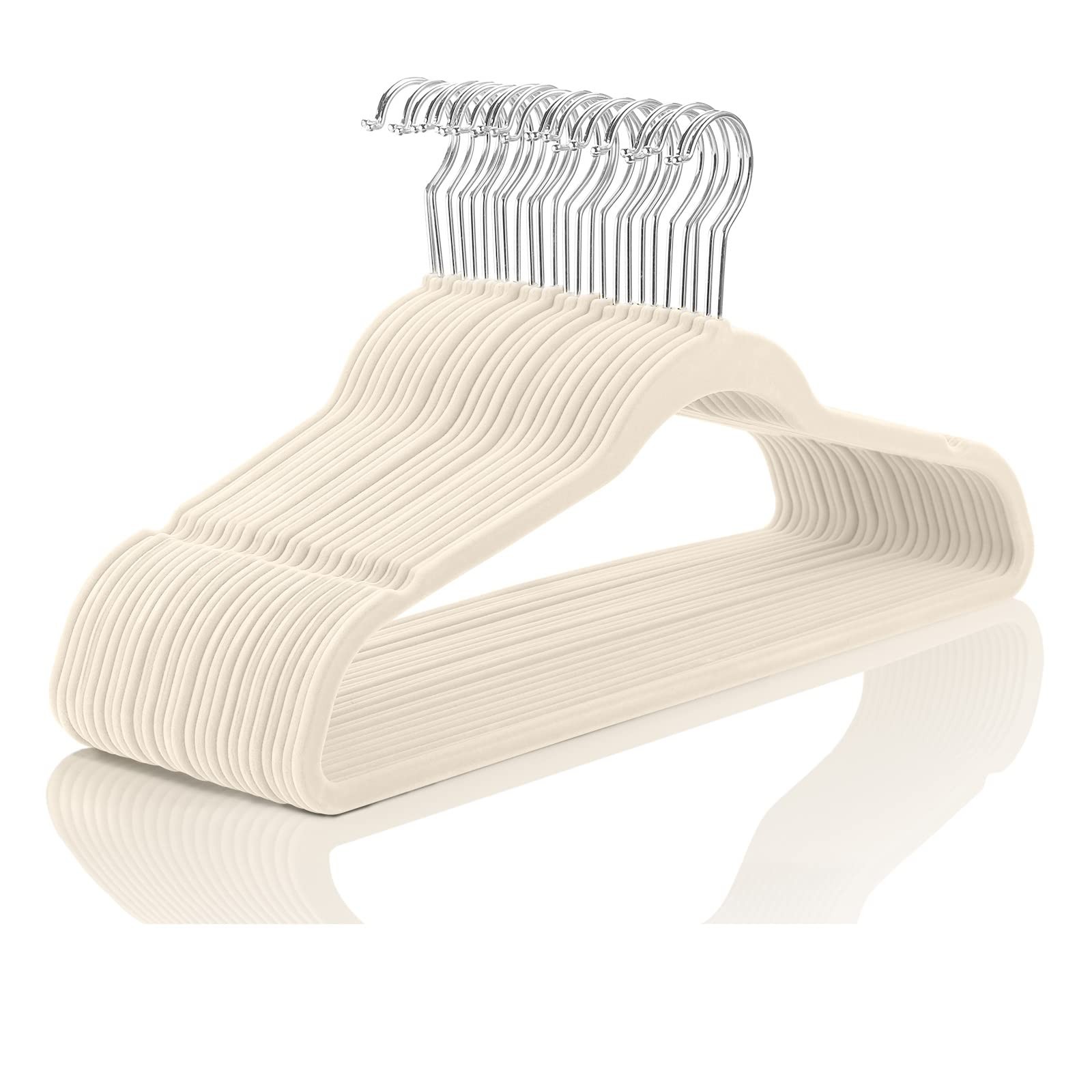 Velvet Hangers Non Slip Felt Heavy Duty Suit Hanger Ivory Chrome Hooks 50 PCS
