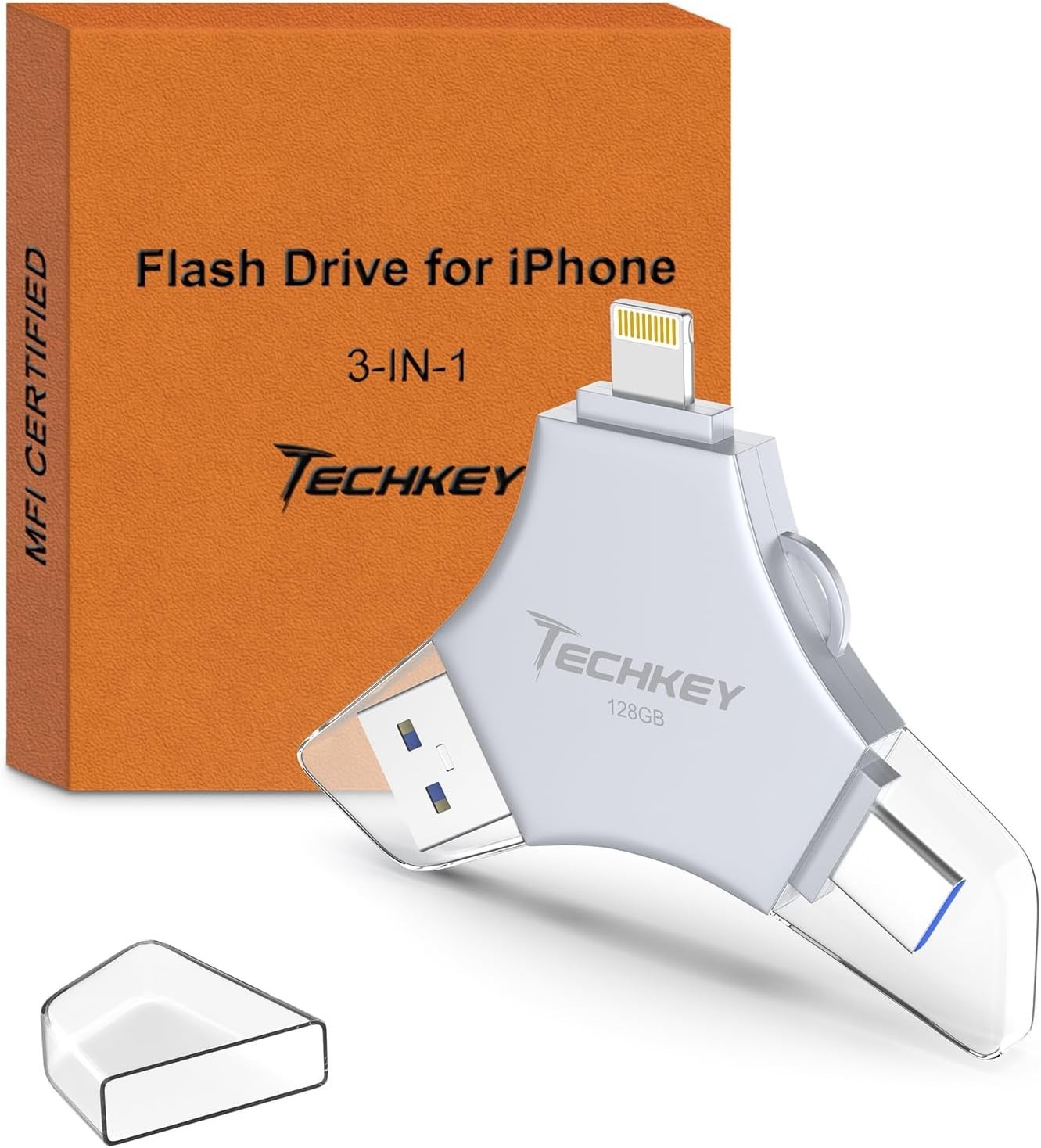 MFi Certified USB 3.0 Flash Drive 128GB iPhone/iPad/Android/PC Thumb Drive 3in1