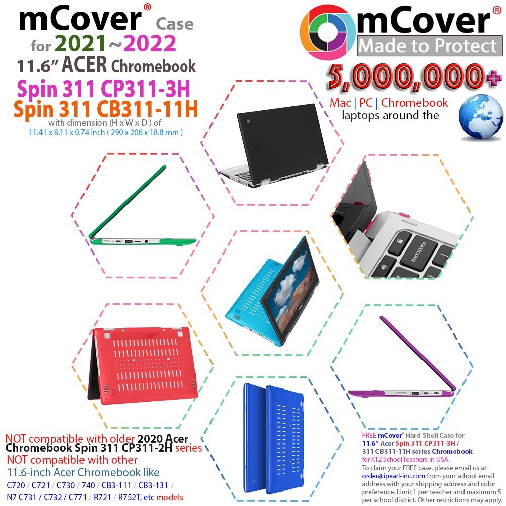 NEW mCover® Hard Case for 2021 11.6" Acer Chromebook Spin 311 CP311-3H CB311-11H