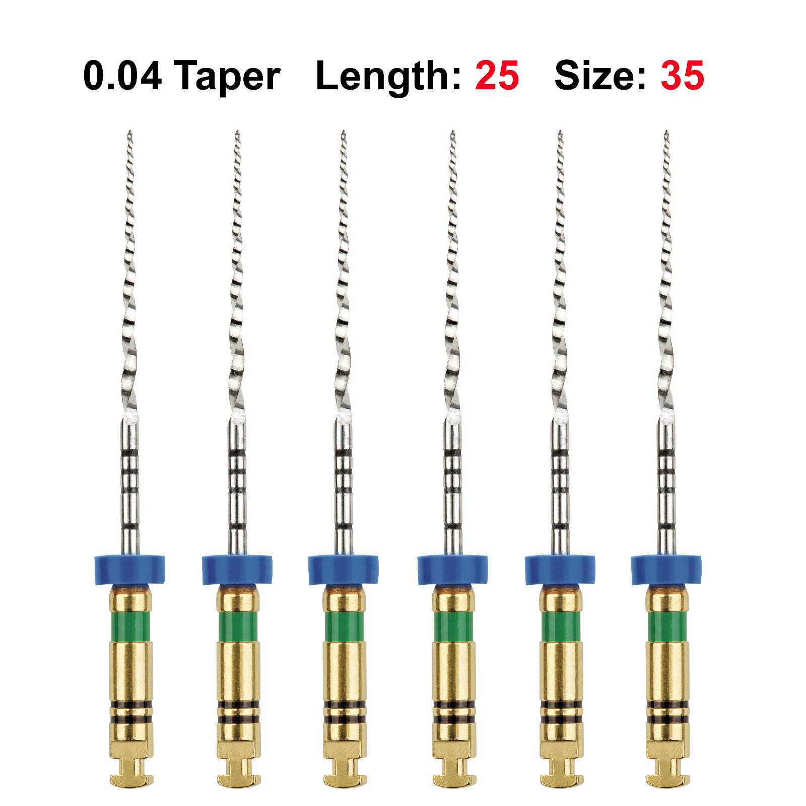 Rotary Files Root Canal File .04 25mm #35 "Green" 6/Pk Nickel Titanium NiTi