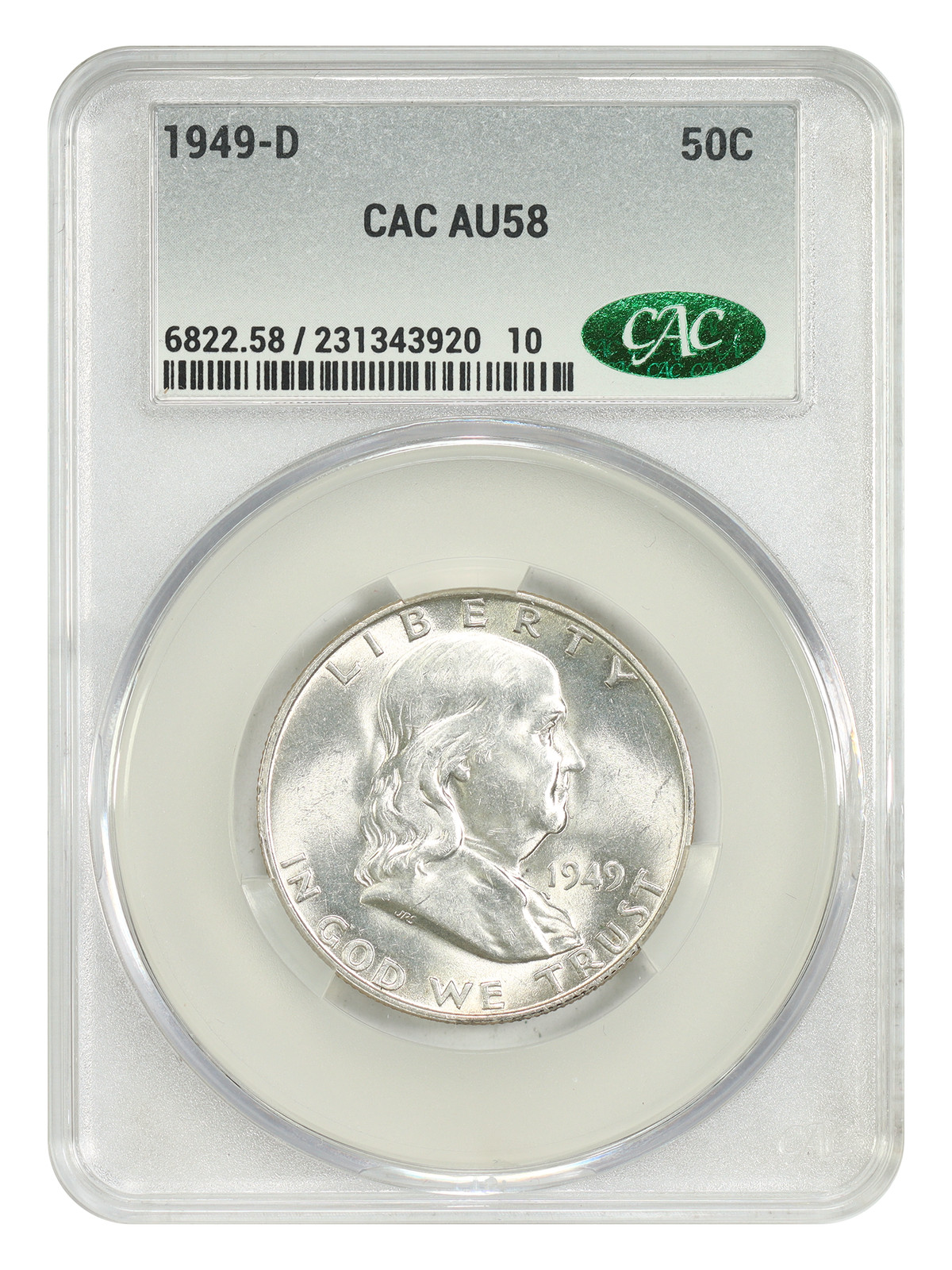 1949-D 50C CACG AU58 - Franklin Half Dollar