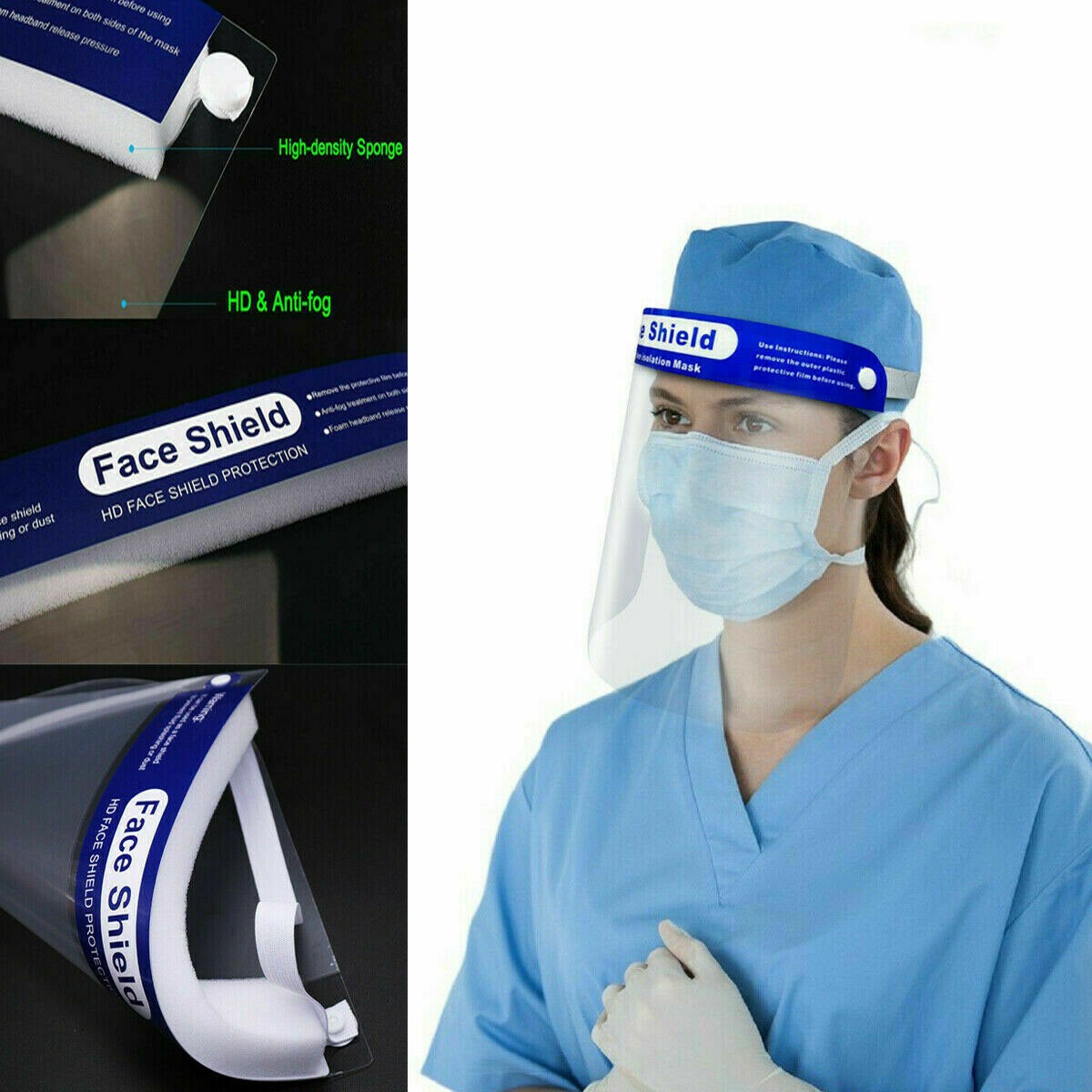 1PC Full Face Protective Shield - Anti-Fog, Splash-Proof with Clear Top Cap