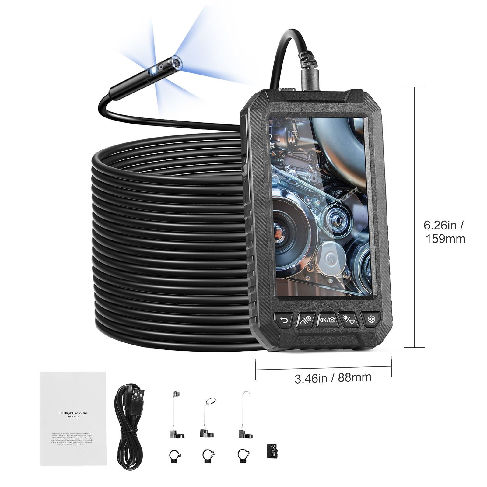 Endoscope Camera with Light, Triple Lens Borescope with 49.2FT Semi - Rigid