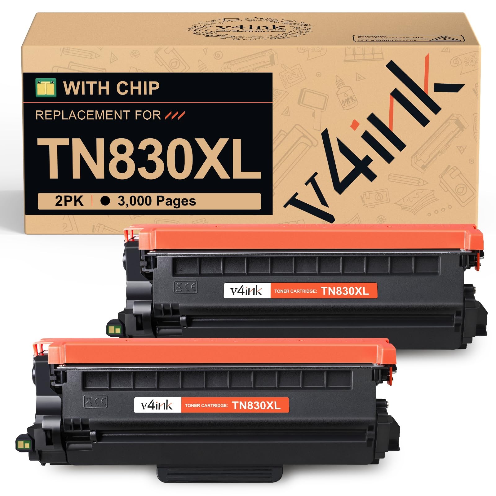 V4ink Compatible TN830XL Toner Cartridge Ink for Brother HL-L2460DW Printer Repl