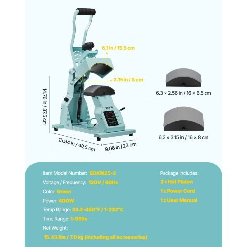 Hat Heat Press Machine, with 2pcs Interchangeable Platens, Precise Temperature a
