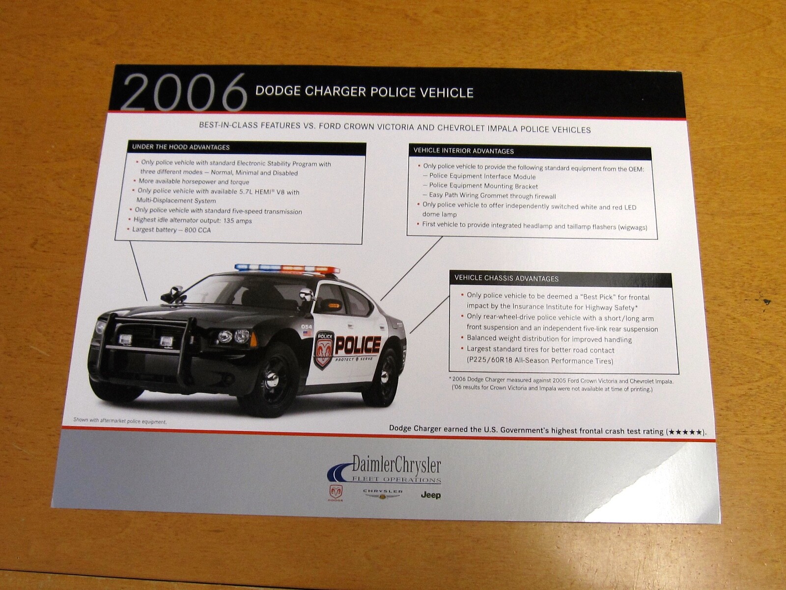 2006 DODGE CHARGER POLICE CAR 1-PAGE COLOR BROCHURE DODGE PURSUIT VEHICLE