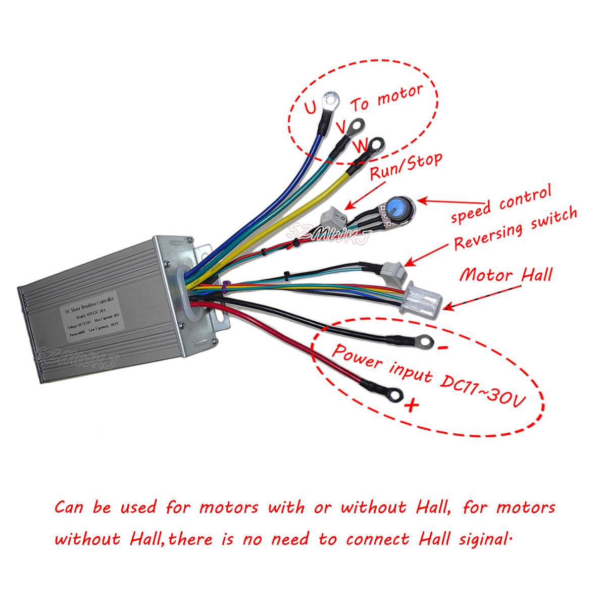 High Power Brushless DC Motor Speed Controller DC12V/24V 600W 30A Stopping Motor