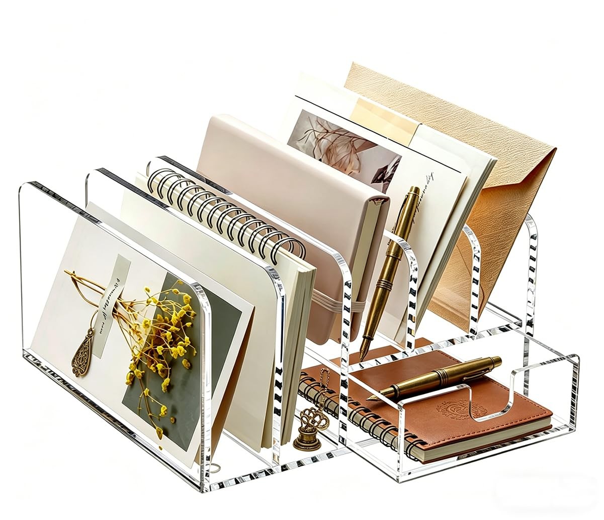 SHLXKJCB Clear Acrylic Mail Sorter, 5 7.44"L x 7.09"W x 4.8"H, Transparent