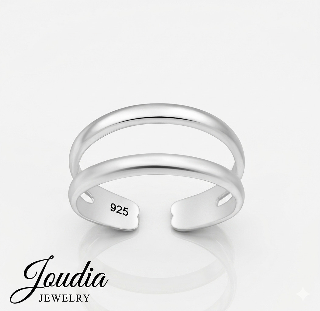 925 Sterling Silver Double Band Toe Ring Layered Adjustable Minimal Jewelry