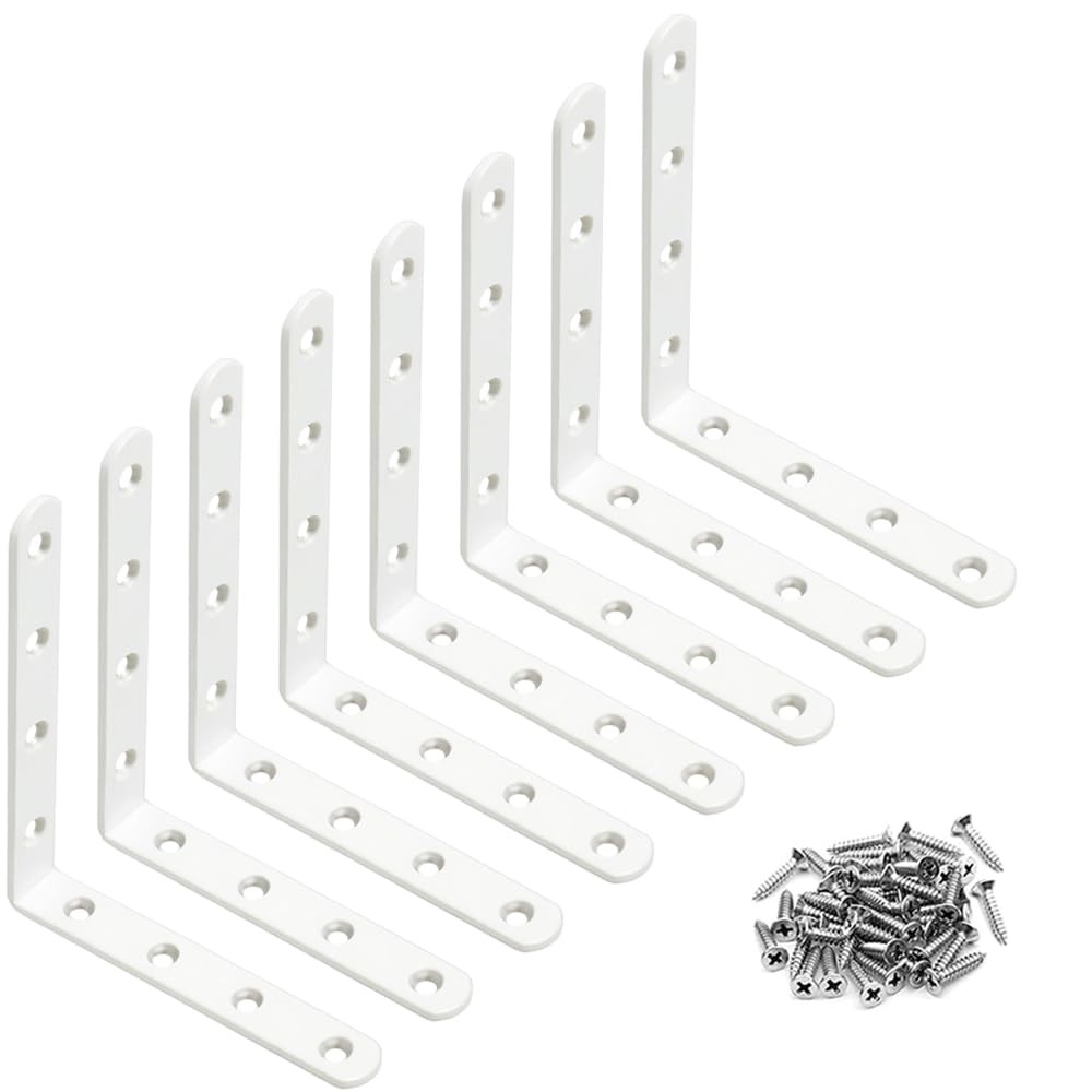 8 Pcs White Stainless Steel L Bracket 5 x 5 inch Corner Brace Heavy Duty Soli...