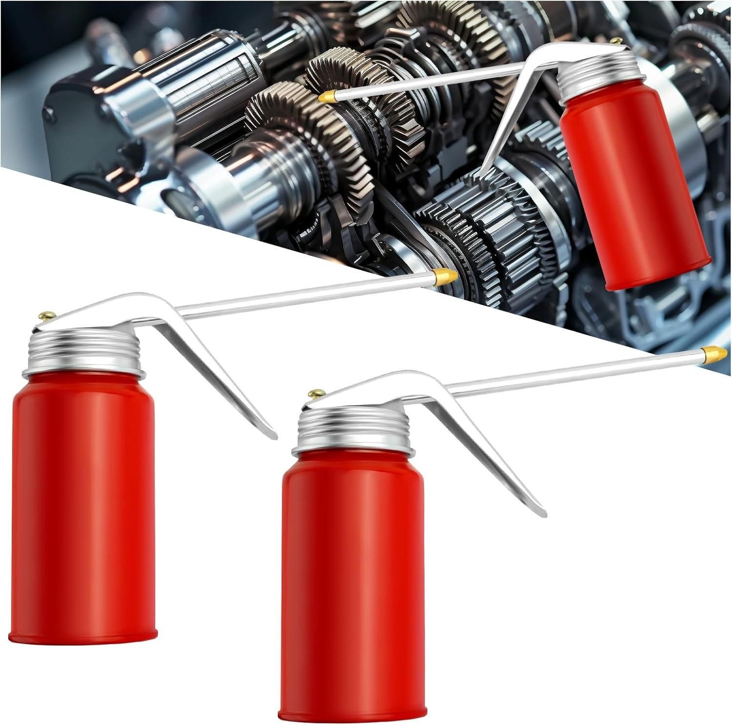 2PCS Oil Can Pump Oiler,200 ML Oil Can with Spout for Manual Refueling Metal Mot