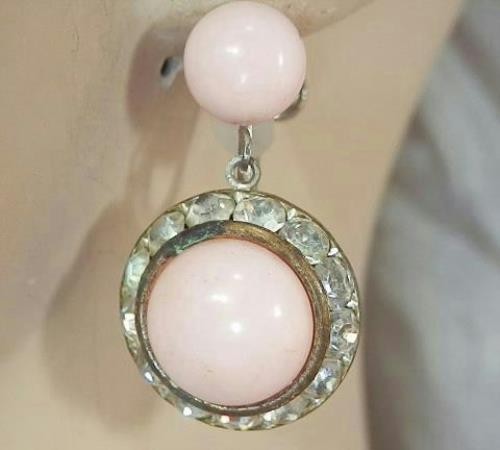 Very Sparkly Vintage 50's Pink Thermoset Rhinestone Screw Back Earrings  124M6