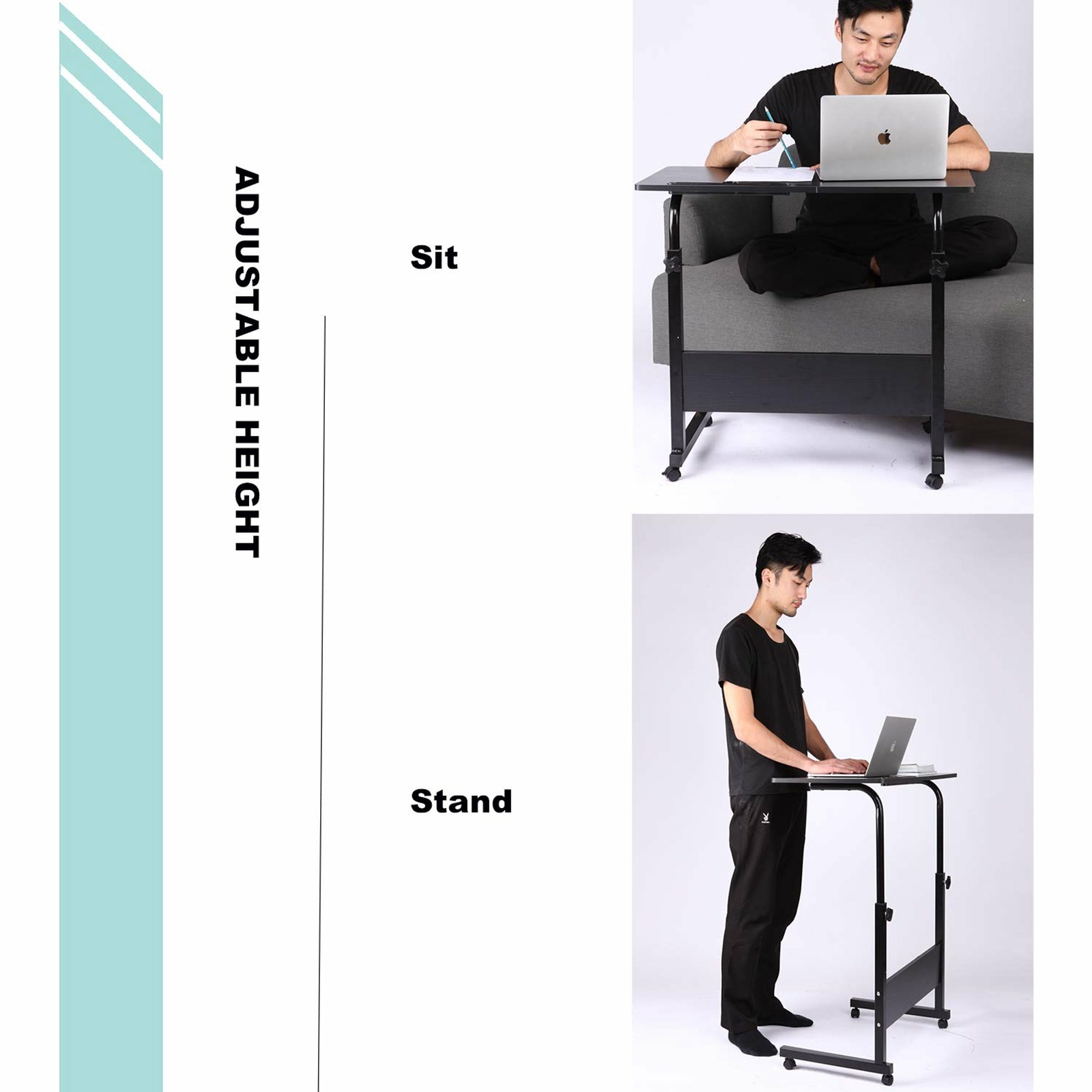 Office Laptop Desk Rolling Adjustable Portable Table Computer Mobile Stand New