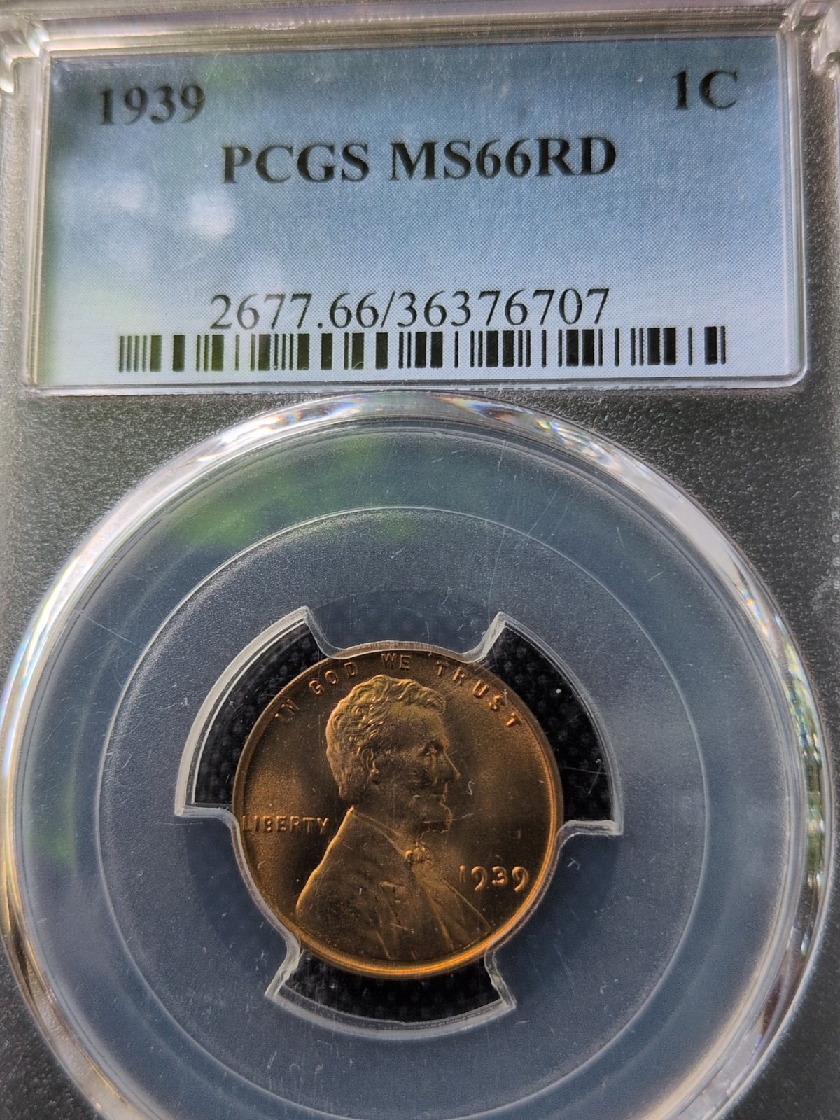 1939 Lincoln Cent MS66RD PCGS