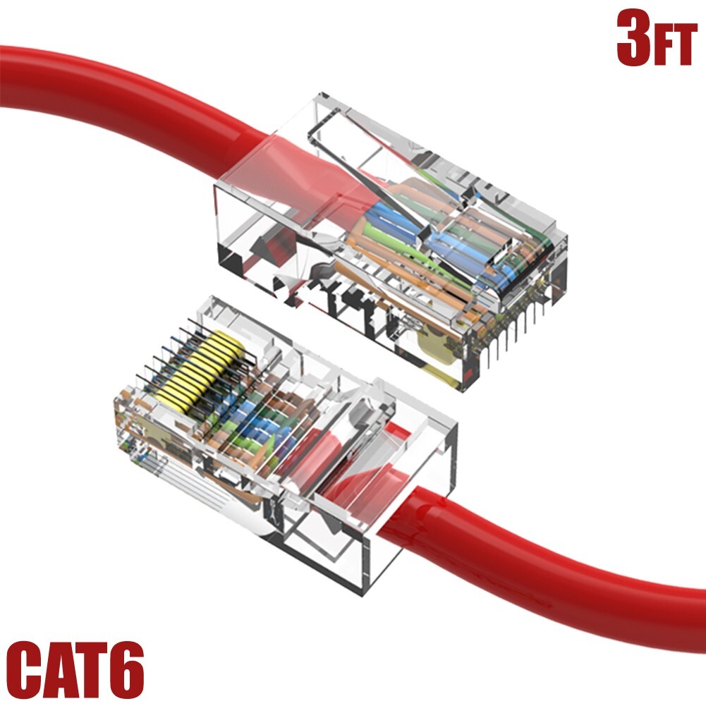 3FT Cat6 RJ45 Ethernet LAN Network UTP Non-Booted Patch Cable Copper 24AWG Red
