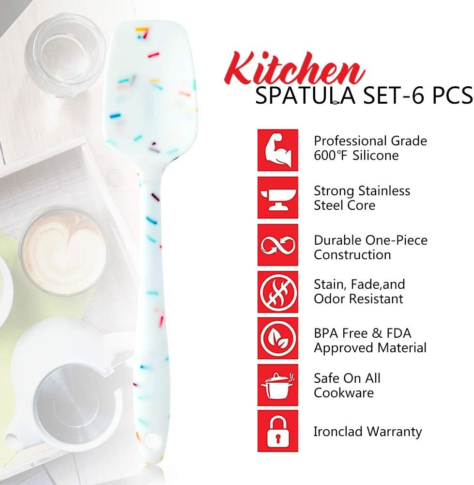 Silicone Spatula Set 6 Piece Heat Resistant Rubber 3 inches, Multicolor