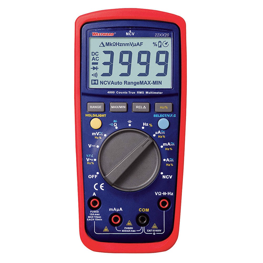 WESTWARD 22XX20 Digital Multimeters,40 Ohms,4000 Counts 22XX20