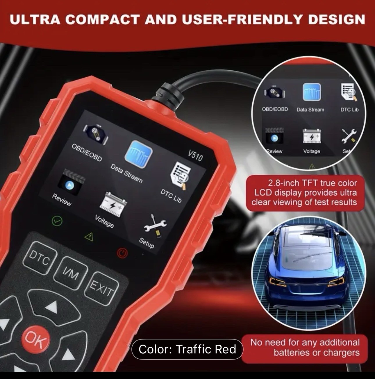 OBD2 Scanner Diagnostic Tool. New 2025! Available In Red. All Makes All Models.