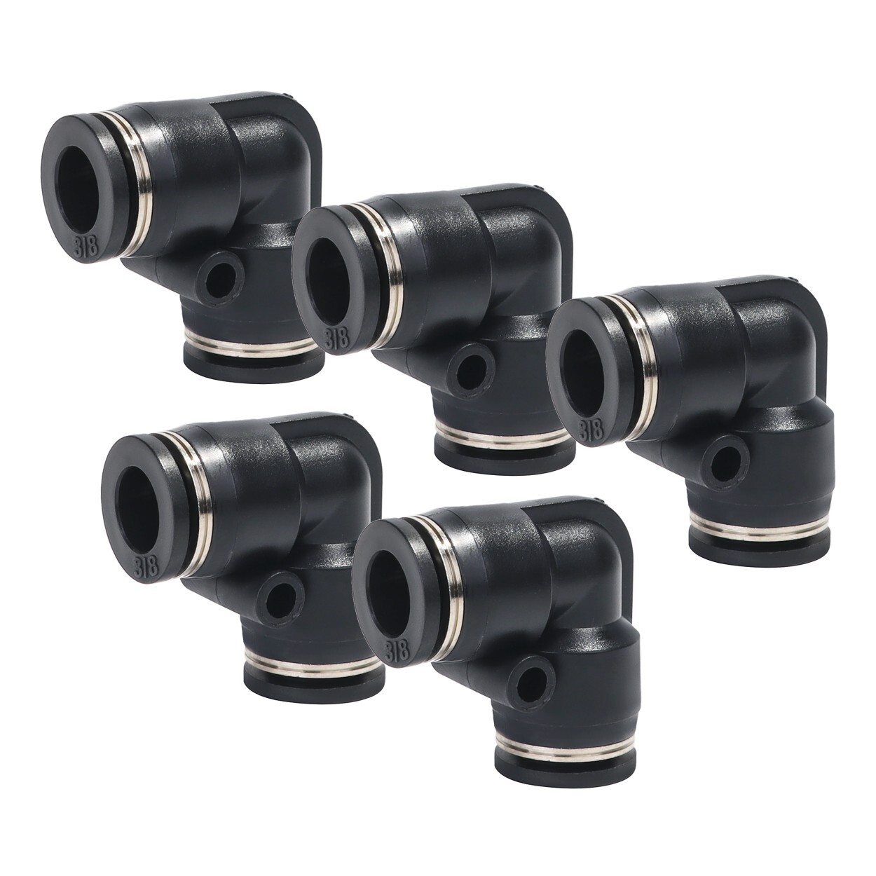Push To Connect Air Fittings Tube 3/8" Od Elbow Air Line Union Push Pack of 5