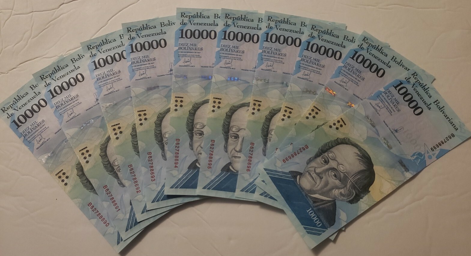 Lot 10 PCS, Venezuela 10000 10,000 Bolivares, 2016/2017,  P-98, UNC,