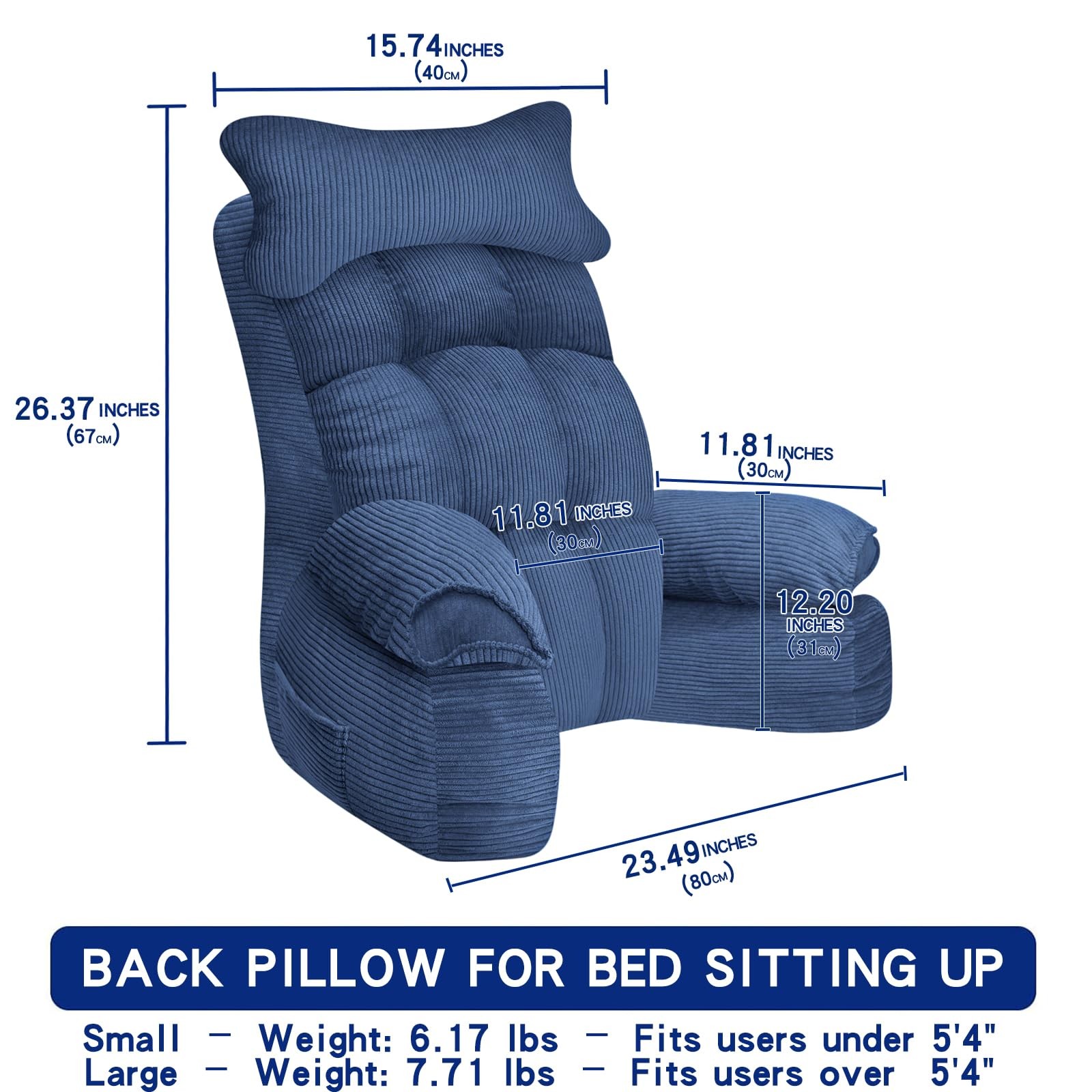 YDCEULARDOH Reading Pillow Large – 7.71 lbs (For users 5'4"), Dark Blue