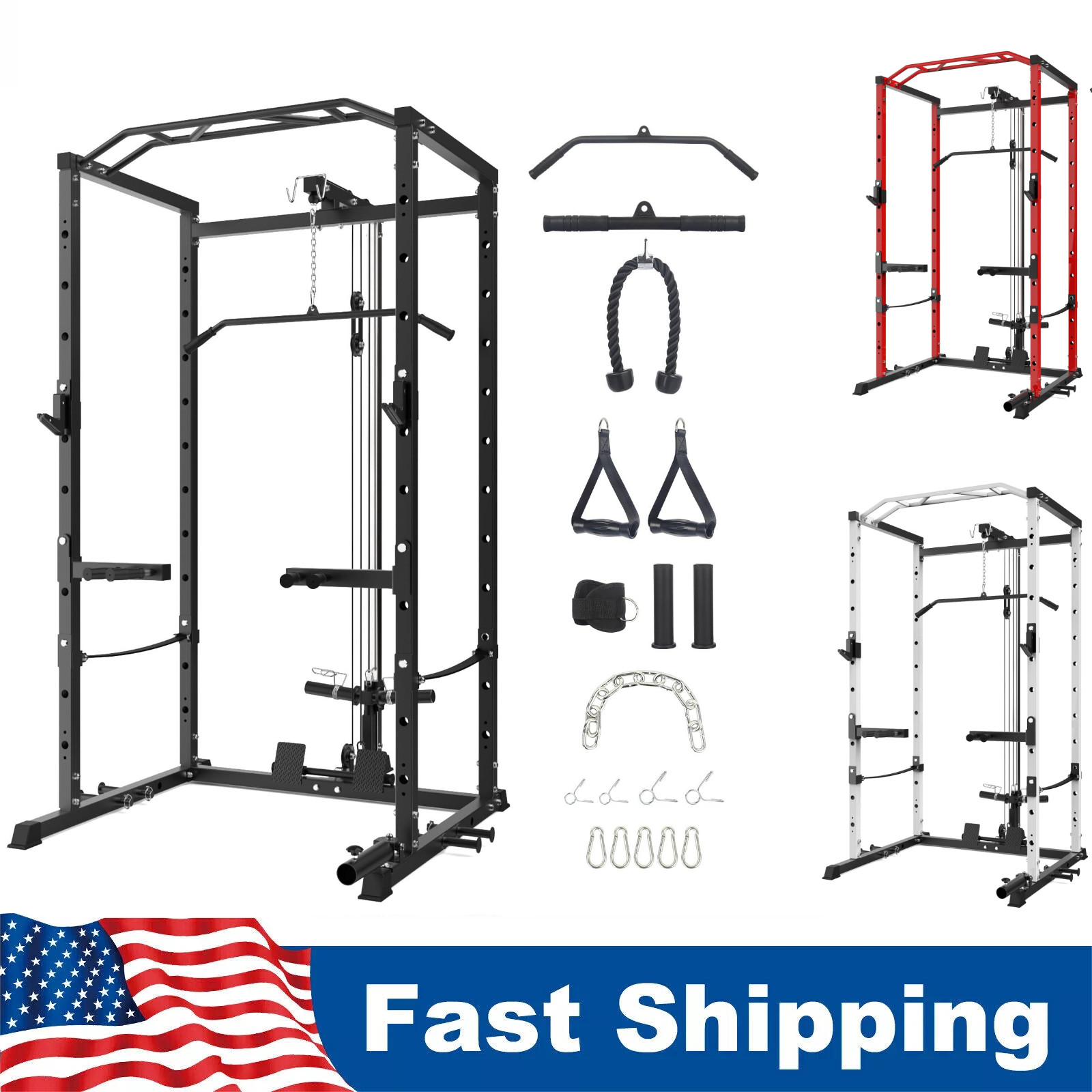 🔝1600LB Power Cage w/LAT Pulldown Multi-Functional Power Rack Home Gym Squat Ra